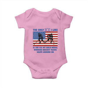 USA Gold Medal Hockey Patriotic American Flag Baby Onesie The Only Ice I Like Champions TS02 Light Pink Print Your Wear