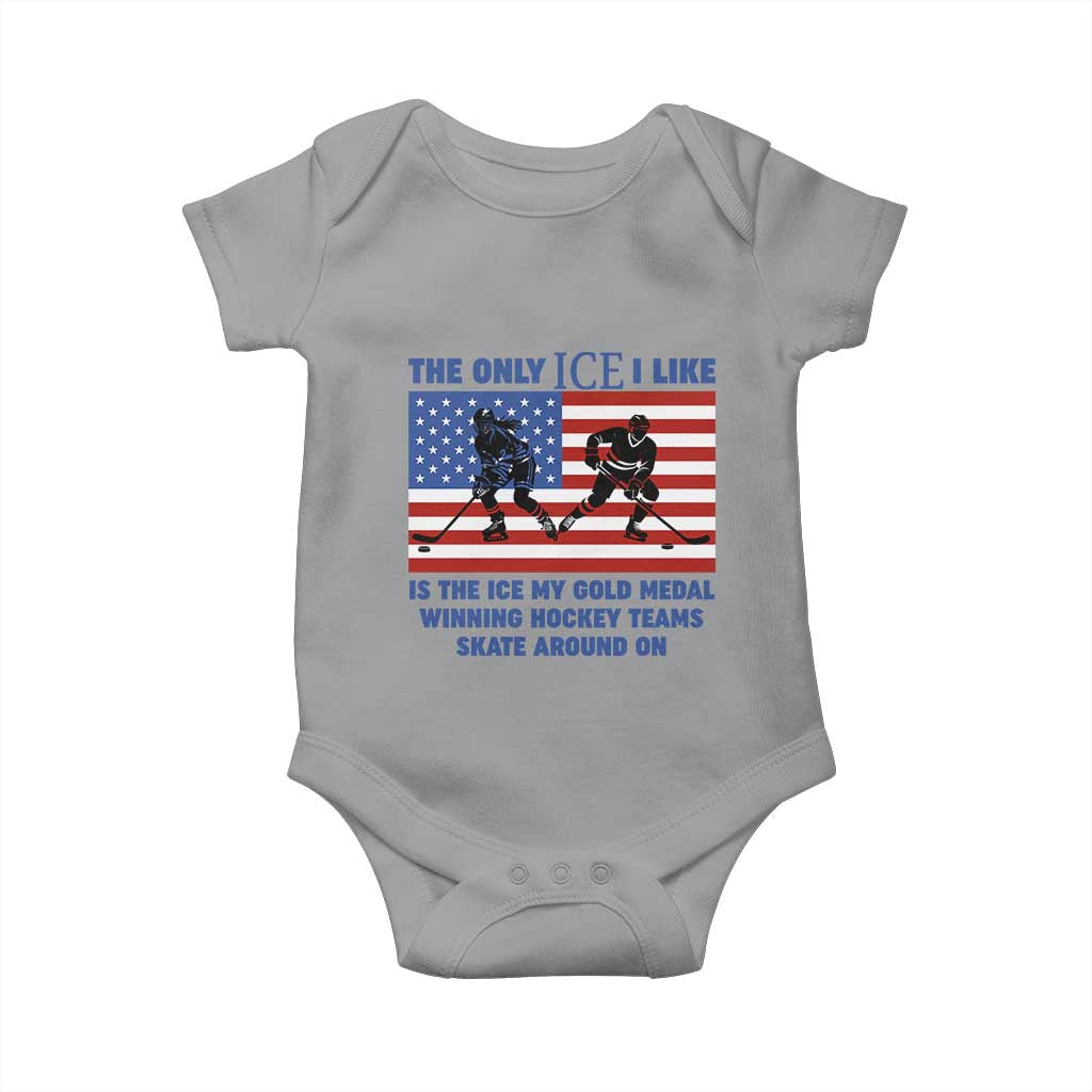 USA Gold Medal Hockey Patriotic American Flag Baby Onesie The Only Ice I Like Champions TS02 Sport Gray Print Your Wear