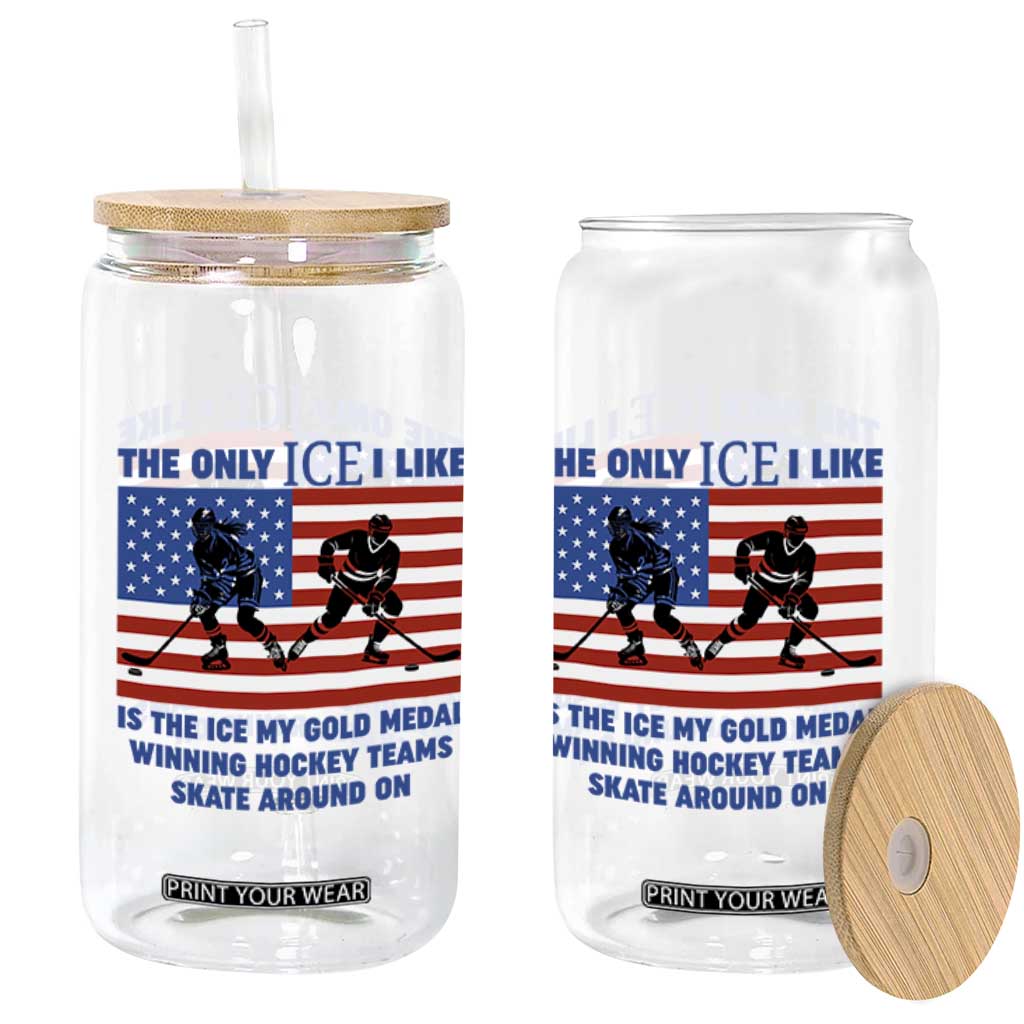 USA Gold Medal Hockey Patriotic American Flag Glass Can The Only Ice I Like Champions TS02 Print Your Wear