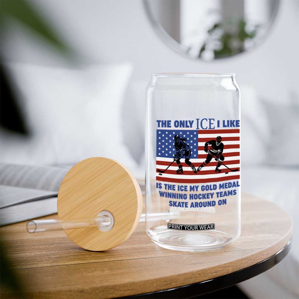 USA Gold Medal Hockey Patriotic American Flag Glass Can The Only Ice I Like Champions TS02 Print Your Wear