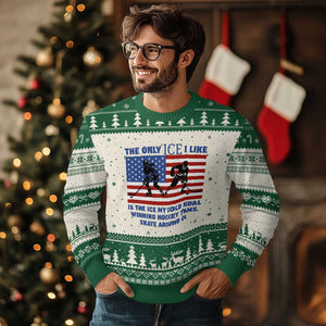 USA Gold Medal Hockey Patriotic American Flag Ugly Christmas Sweater The Only Ice I Like Champions TS02 Beige Green Print Your Wear