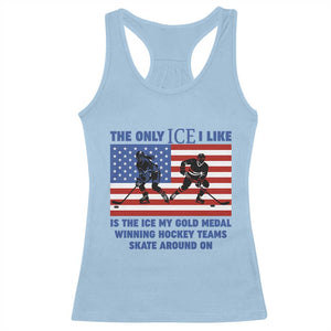 USA Gold Medal Hockey Patriotic American Flag Racerback Tank Top The Only Ice I Like Champions TS02 Light Blue Print Your Wear