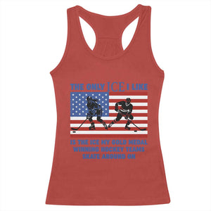 USA Gold Medal Hockey Patriotic American Flag Racerback Tank Top The Only Ice I Like Champions TS02 Red Print Your Wear