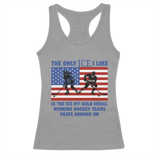 USA Gold Medal Hockey Patriotic American Flag Racerback Tank Top The Only Ice I Like Champions TS02 Sport Gray Print Your Wear