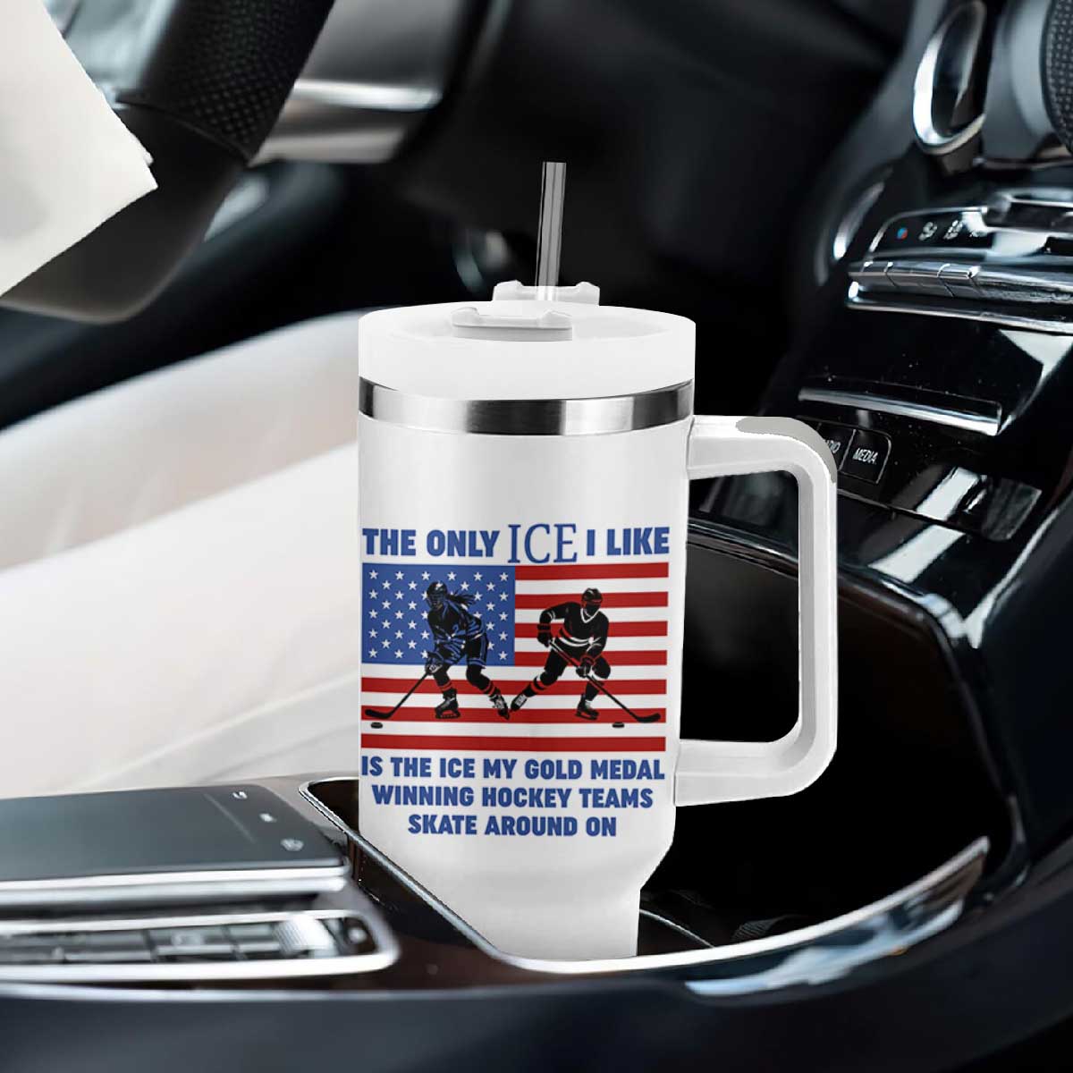 USA Gold Medal Hockey Patriotic American Flag Tumbler With Handle The Only Ice I Like Champions TS02 Print Your Wear