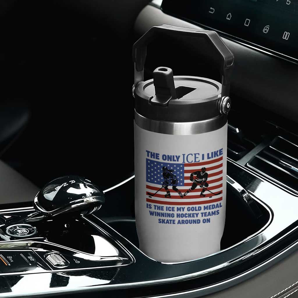 USA Gold Medal Hockey Patriotic American Flag Flip Straw Tumbler The Only Ice I Like Champions TS02 Print Your Wear