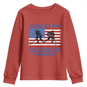 USA Gold Medal Hockey Patriotic American Flag Youth Sweatshirt The Only Ice I Like Champions TS02 Red Print Your Wear