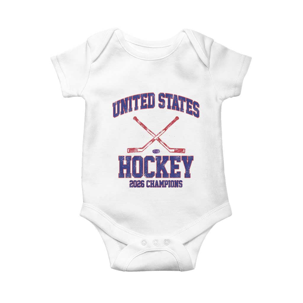 United States Hockey 2026 Champions Baby Onesie Patriotic USA Ice Hockey Victory Fan TS02 White Print Your Wear