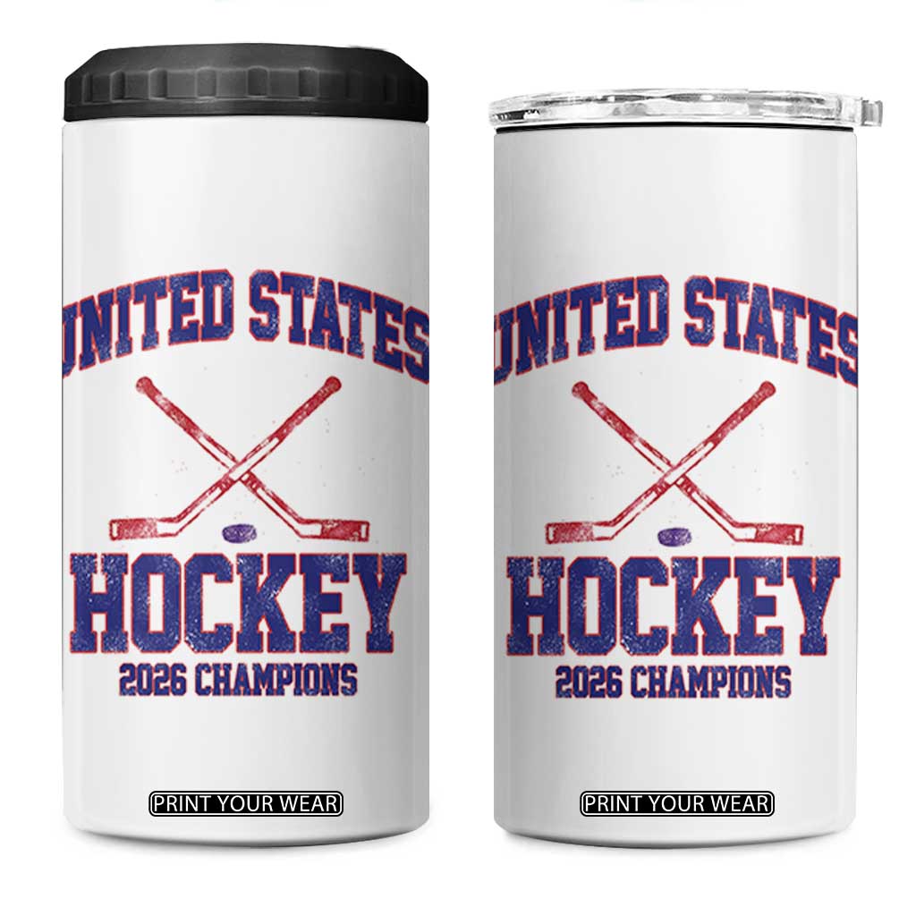 United States Hockey 2026 Champions 4 in 1 Can Cooler Tumbler Patriotic USA Ice Hockey Victory Fan TS02 One Size: 16 oz White Print Your Wear