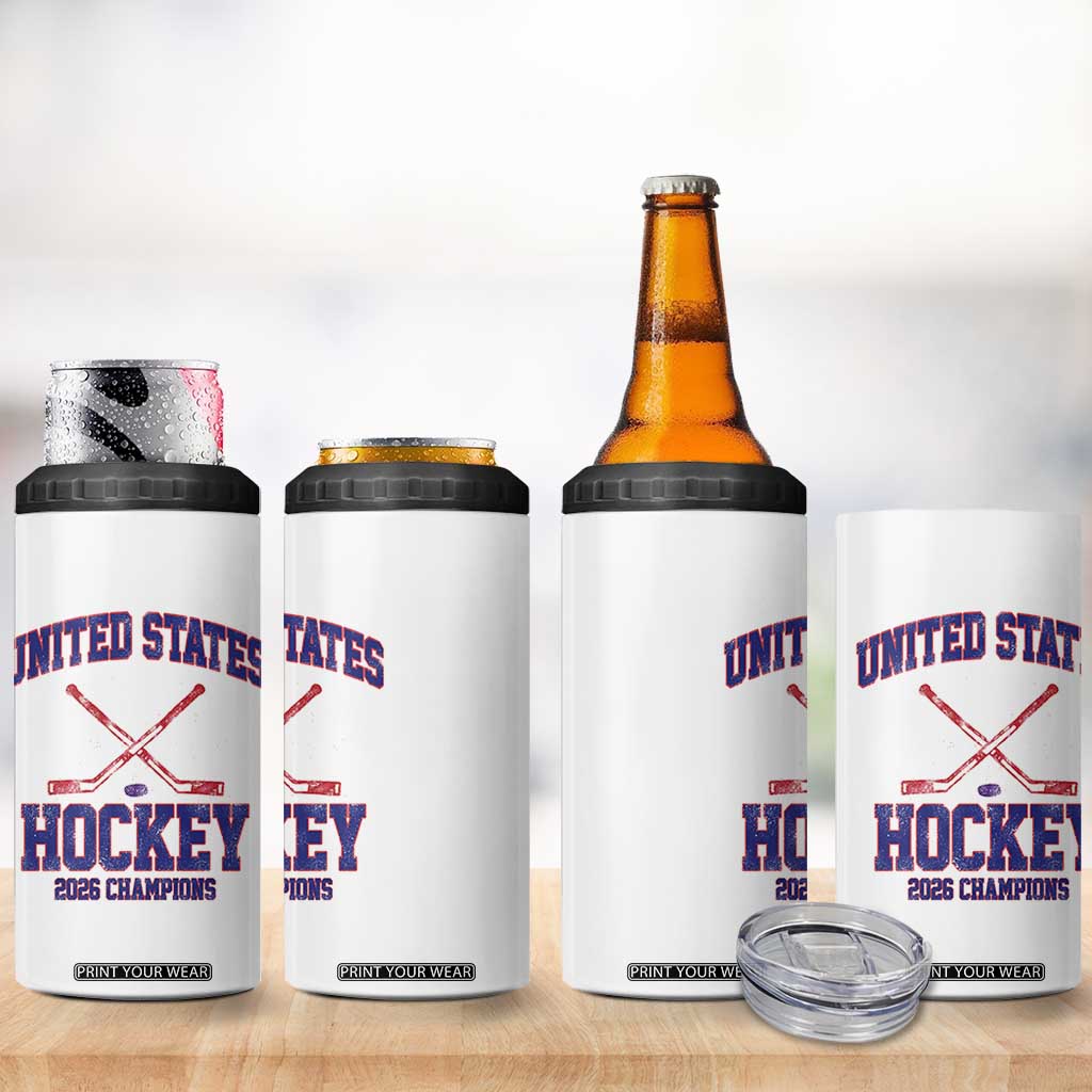 United States Hockey 2026 Champions 4 in 1 Can Cooler Tumbler Patriotic USA Ice Hockey Victory Fan TS02 Print Your Wear