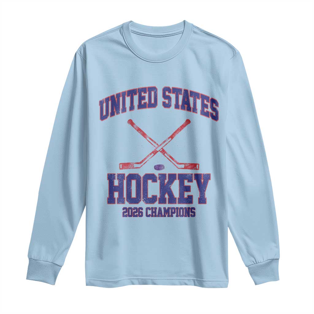 United States Hockey 2026 Champions Long Sleeve Shirt Patriotic USA Ice Hockey Victory Fan TS02 Light Blue Print Your Wear