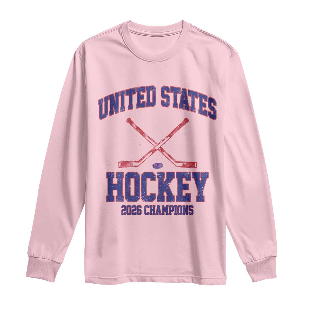 United States Hockey 2026 Champions Long Sleeve Shirt Patriotic USA Ice Hockey Victory Fan TS02 Light Pink Print Your Wear