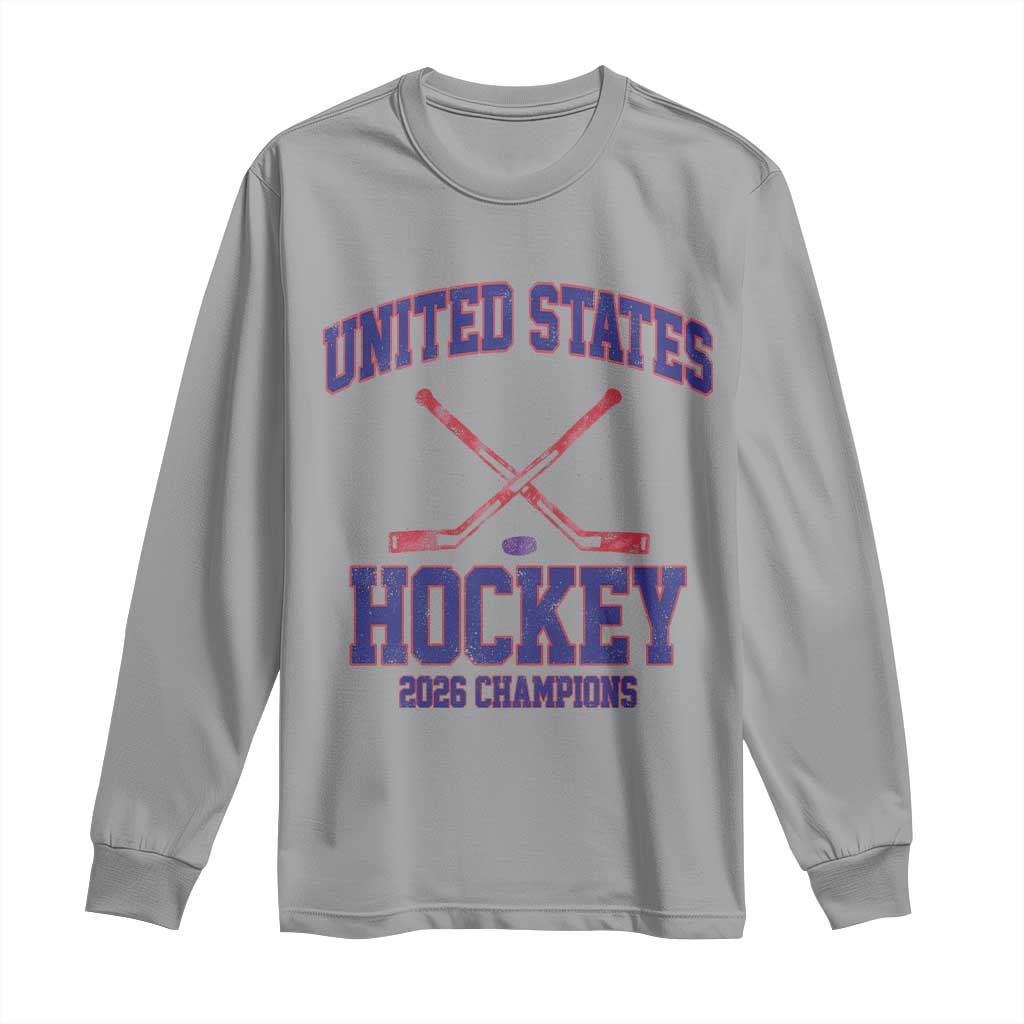 United States Hockey 2026 Champions Long Sleeve Shirt Patriotic USA Ice Hockey Victory Fan TS02 Sport Gray Print Your Wear