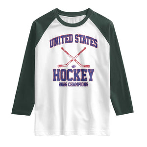 United States Hockey 2026 Champions Raglan Shirt Patriotic USA Ice Hockey Victory Fan TS02 White Dark Forest Green Print Your Wear