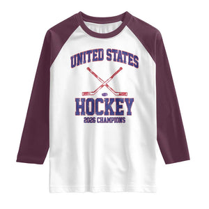 United States Hockey 2026 Champions Raglan Shirt Patriotic USA Ice Hockey Victory Fan TS02 White Maroon Print Your Wear