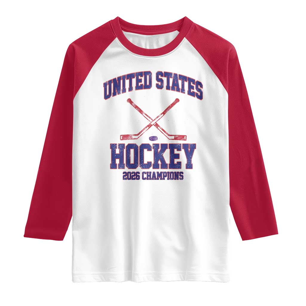 United States Hockey 2026 Champions Raglan Shirt Patriotic USA Ice Hockey Victory Fan TS02 White Red Print Your Wear