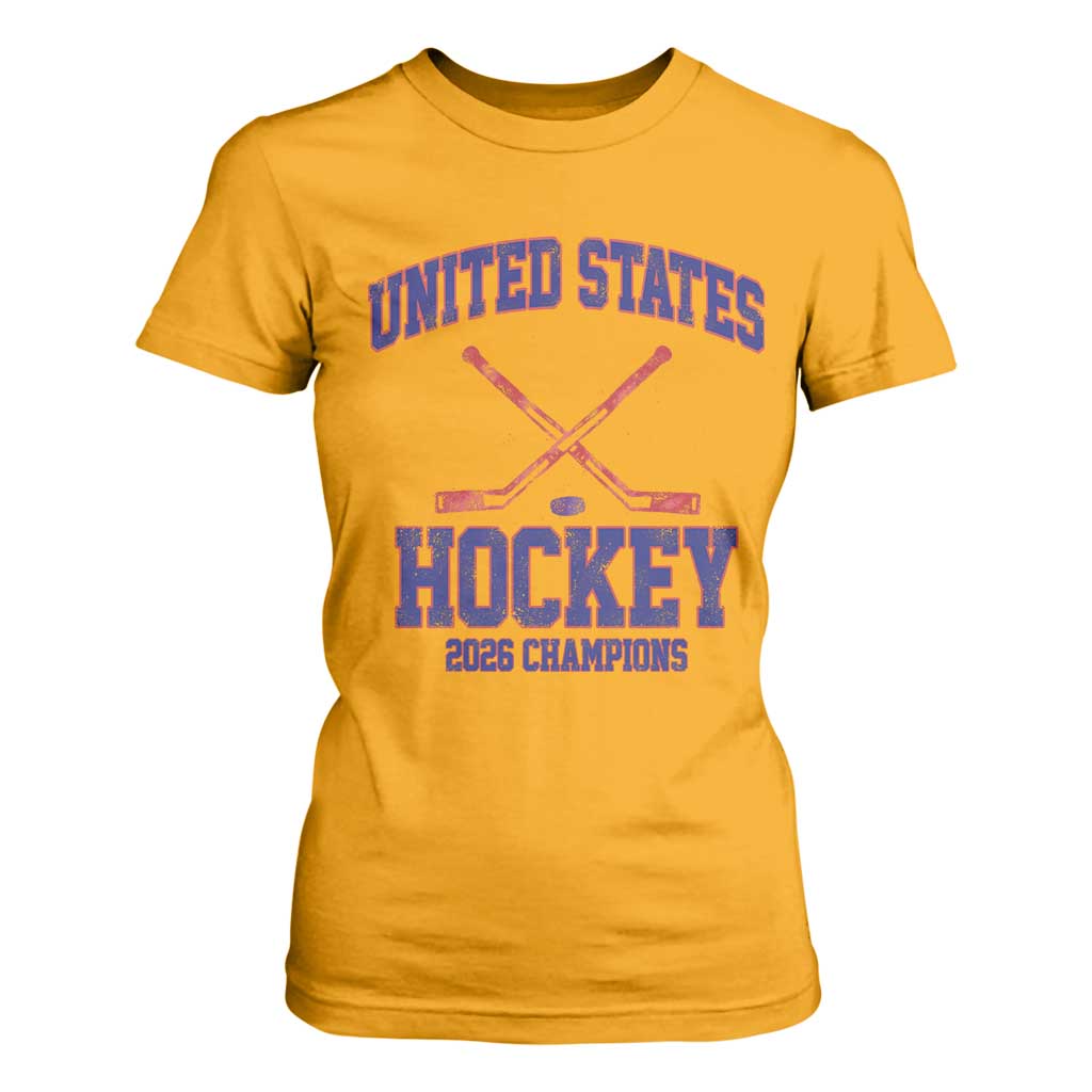 United States Hockey 2026 Champions T Shirt For Women Patriotic USA Ice Hockey Victory Fan TS02 Gold Print Your Wear