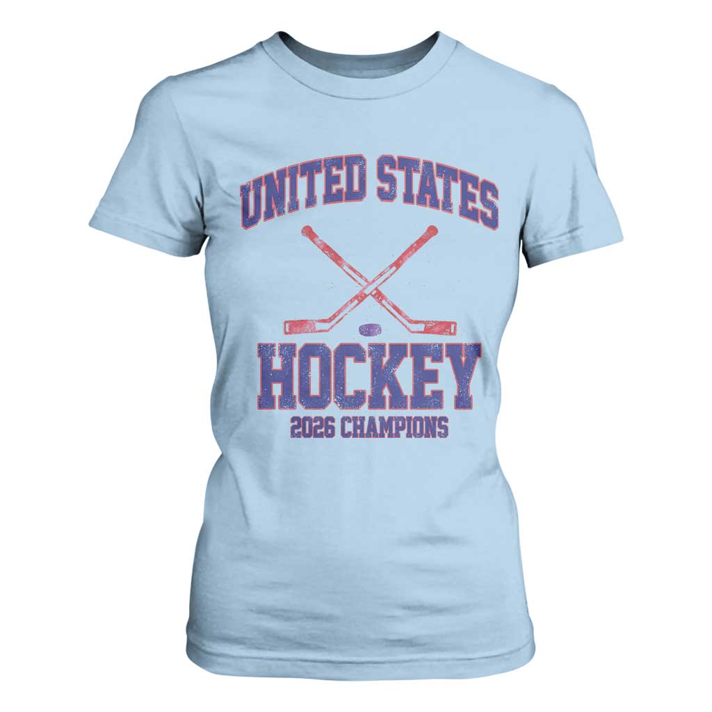 United States Hockey 2026 Champions T Shirt For Women Patriotic USA Ice Hockey Victory Fan TS02 Light Blue Print Your Wear
