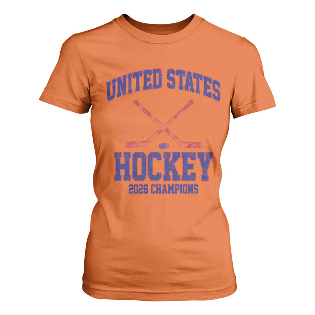 United States Hockey 2026 Champions T Shirt For Women Patriotic USA Ice Hockey Victory Fan TS02 Orange Print Your Wear