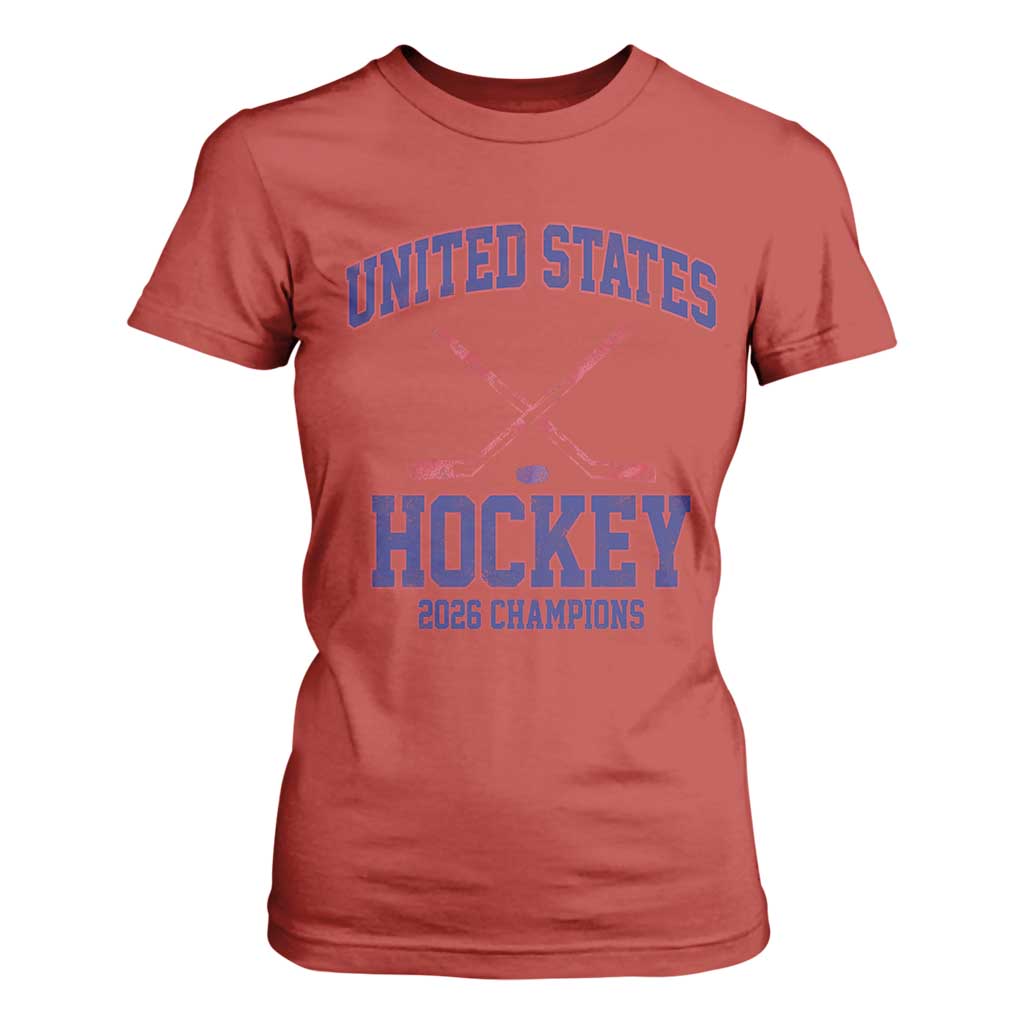 United States Hockey 2026 Champions T Shirt For Women Patriotic USA Ice Hockey Victory Fan TS02 Red Print Your Wear