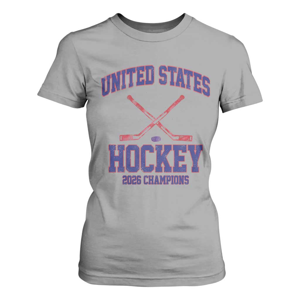 United States Hockey 2026 Champions T Shirt For Women Patriotic USA Ice Hockey Victory Fan TS02 Sport Gray Print Your Wear