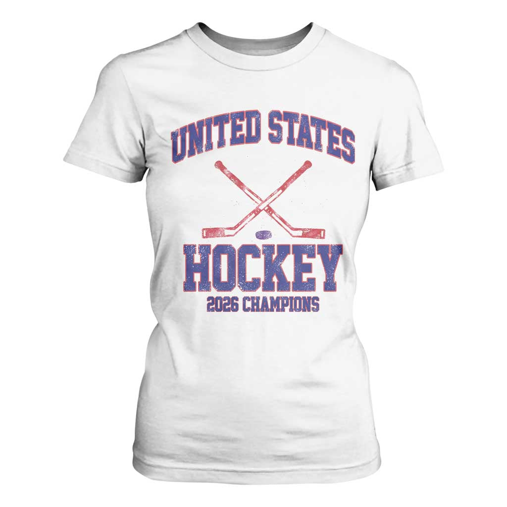 United States Hockey 2026 Champions T Shirt For Women Patriotic USA Ice Hockey Victory Fan TS02 White Print Your Wear