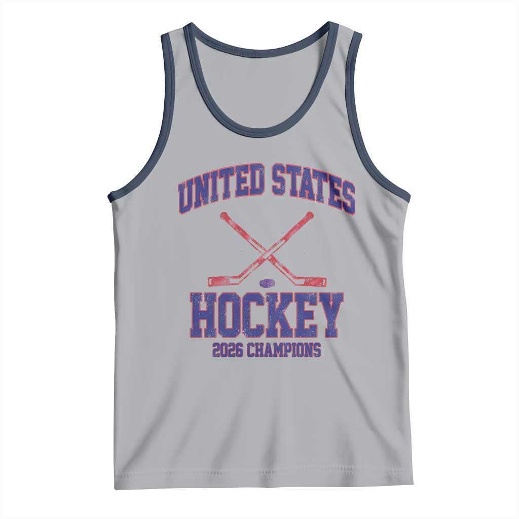United States Hockey 2026 Champions Tank Top Patriotic USA Ice Hockey Victory Fan TS02 Athletic Heather Navy Print Your Wear