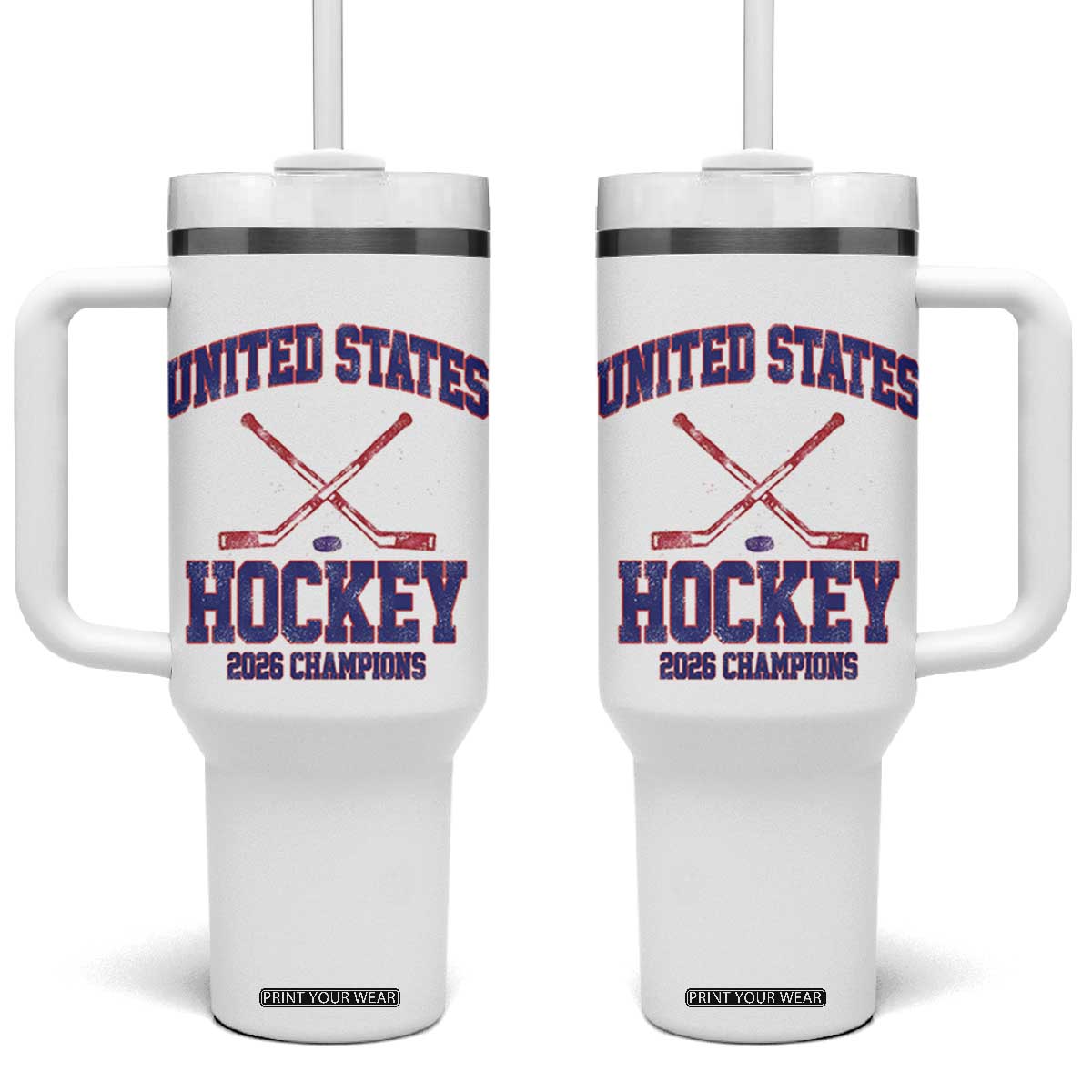 United States Hockey 2026 Champions Tumbler With Handle Patriotic USA Ice Hockey Victory Fan TS02 One Size: 40 oz White Print Your Wear
