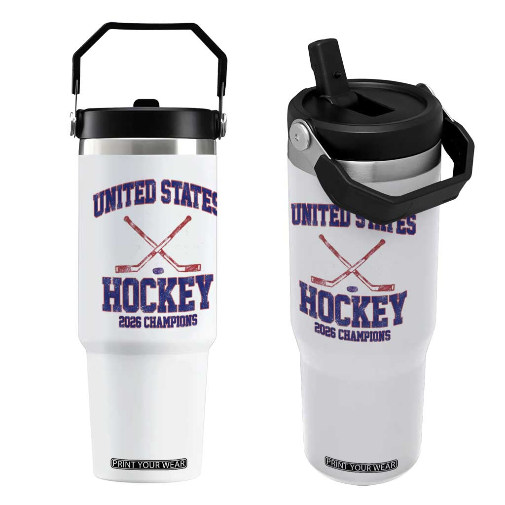 United States Hockey 2026 Champions Flip Straw Tumbler Patriotic USA Ice Hockey Victory Fan TS02 One Size: 30 oz White Print Your Wear