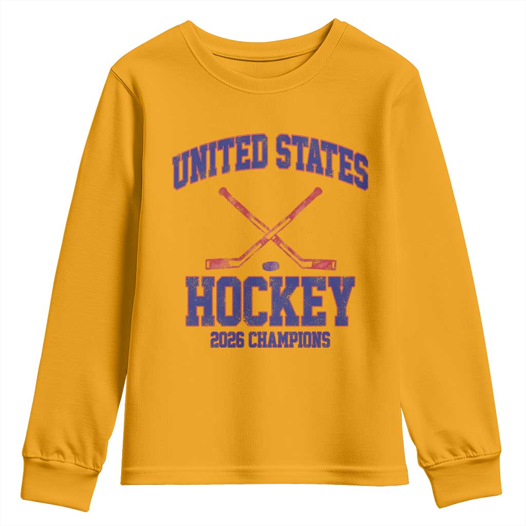 United States Hockey 2026 Champions Youth Sweatshirt Patriotic USA Ice Hockey Victory Fan TS02 Gold Print Your Wear