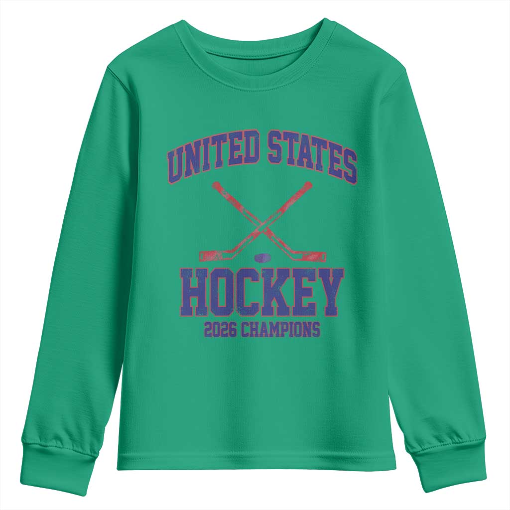 United States Hockey 2026 Champions Youth Sweatshirt Patriotic USA Ice Hockey Victory Fan TS02 Irish Green Print Your Wear