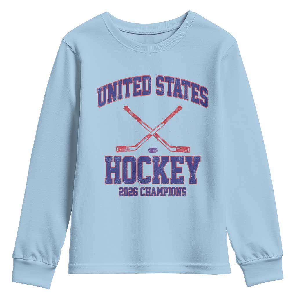United States Hockey 2026 Champions Youth Sweatshirt Patriotic USA Ice Hockey Victory Fan TS02 Light Blue Print Your Wear
