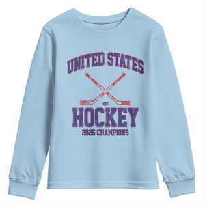 United States Hockey 2026 Champions Youth Sweatshirt Patriotic USA Ice Hockey Victory Fan TS02 Light Blue Print Your Wear