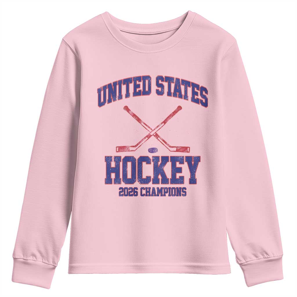 United States Hockey 2026 Champions Youth Sweatshirt Patriotic USA Ice Hockey Victory Fan TS02 Light Pink Print Your Wear