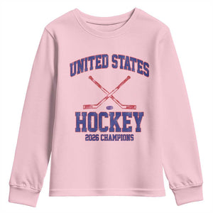 United States Hockey 2026 Champions Youth Sweatshirt Patriotic USA Ice Hockey Victory Fan TS02 Light Pink Print Your Wear