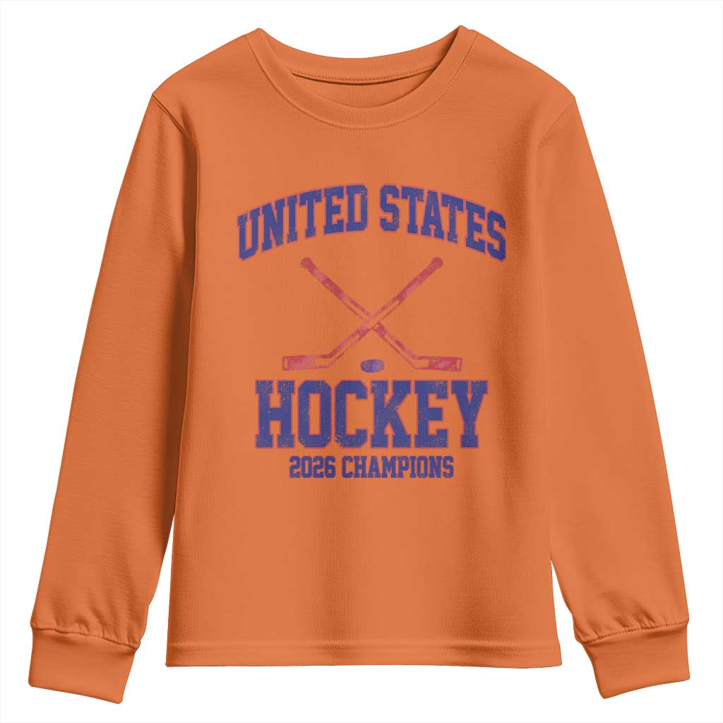 United States Hockey 2026 Champions Youth Sweatshirt Patriotic USA Ice Hockey Victory Fan TS02 Orange Print Your Wear