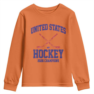 United States Hockey 2026 Champions Youth Sweatshirt Patriotic USA Ice Hockey Victory Fan TS02 Orange Print Your Wear