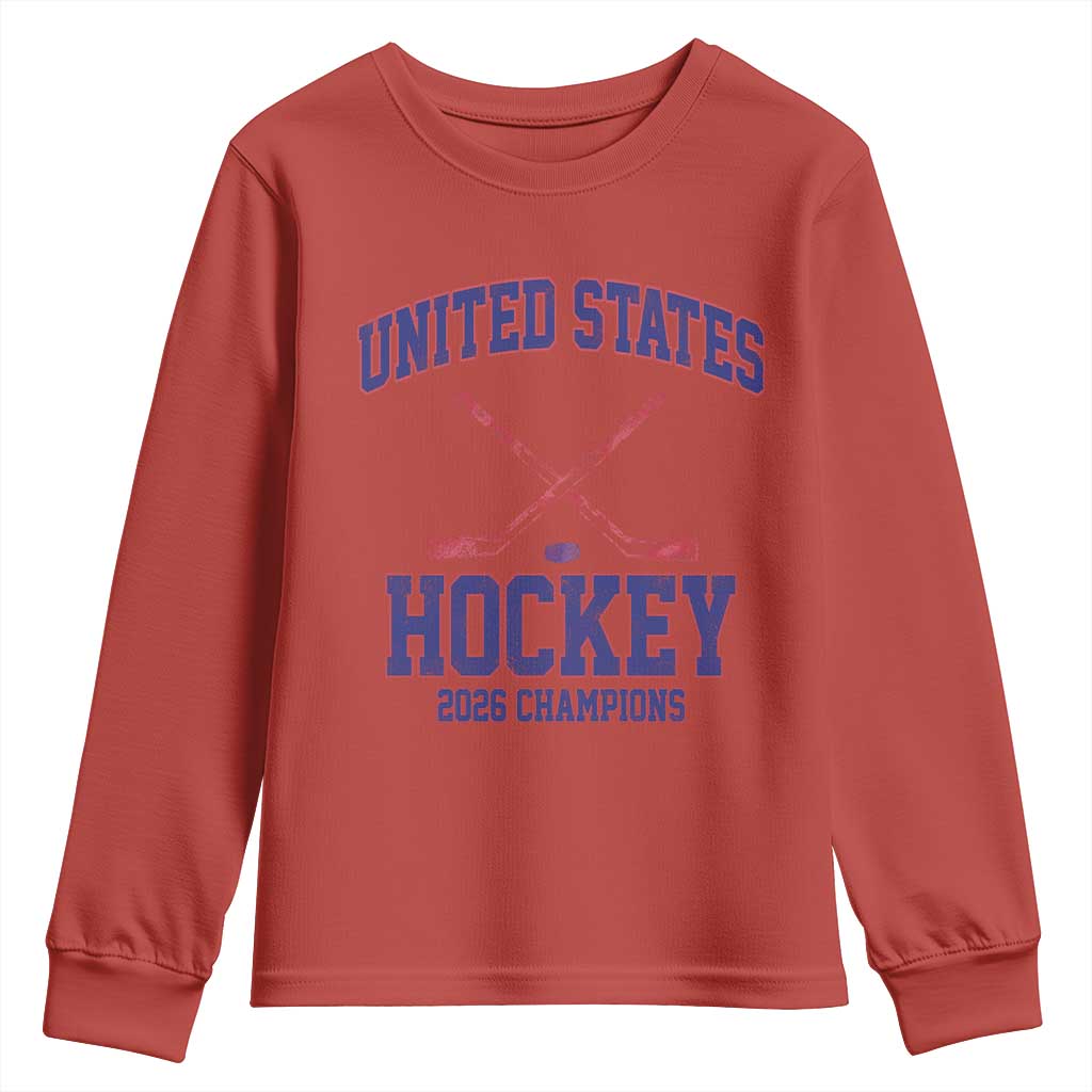 United States Hockey 2026 Champions Youth Sweatshirt Patriotic USA Ice Hockey Victory Fan TS02 Red Print Your Wear