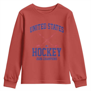 United States Hockey 2026 Champions Youth Sweatshirt Patriotic USA Ice Hockey Victory Fan TS02 Red Print Your Wear