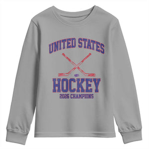 United States Hockey 2026 Champions Youth Sweatshirt Patriotic USA Ice Hockey Victory Fan TS02 Sport Gray Print Your Wear