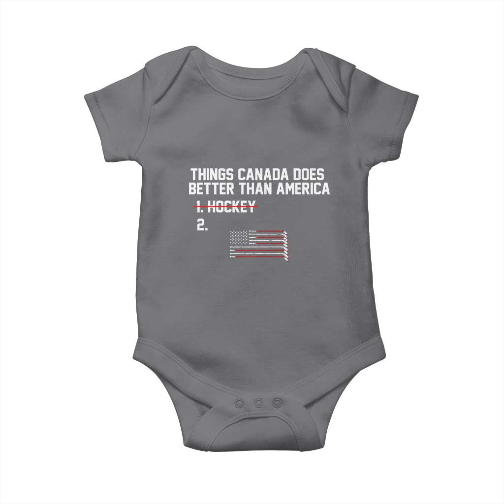 Things Canada Does Better Than America Hockey Joke Baby Onesie Funny USA Ice Hockey Rivalry Patriotic TS02 Charcoal Print Your Wear
