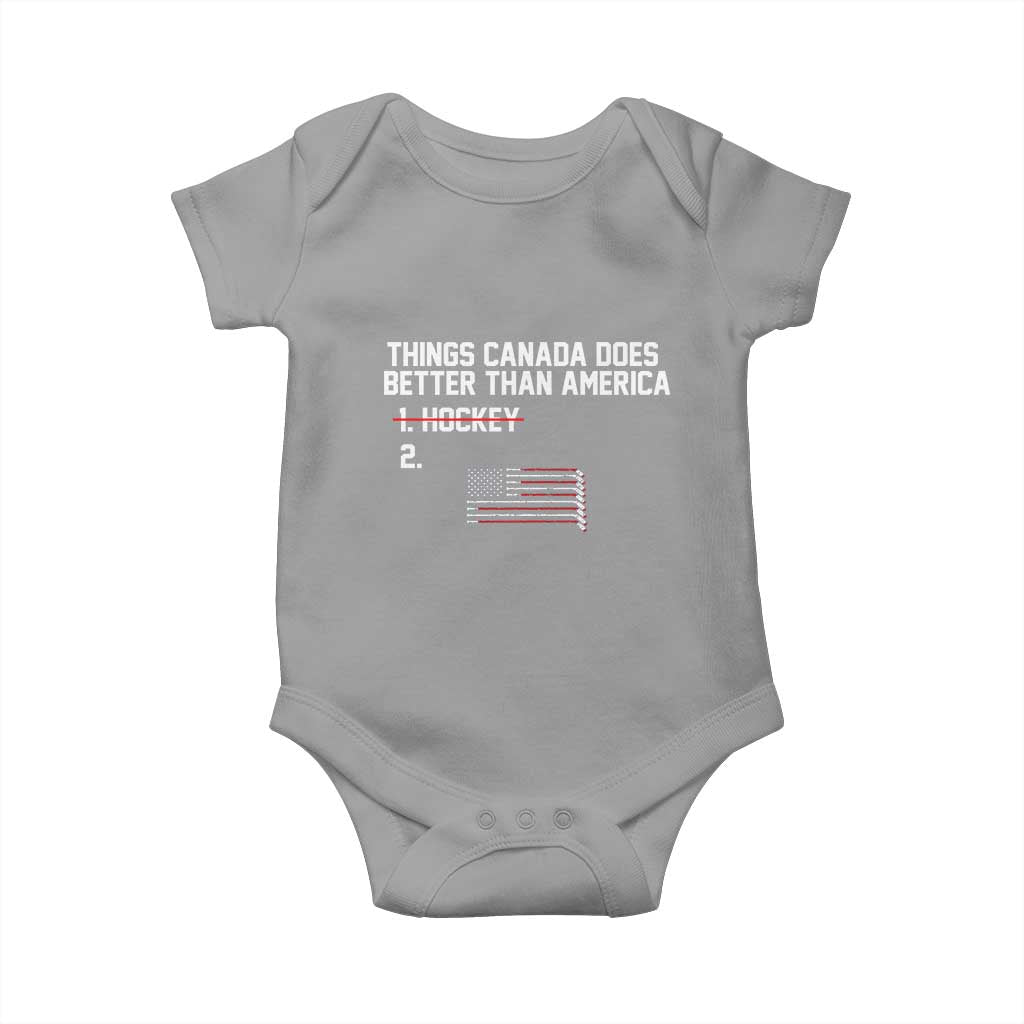 Things Canada Does Better Than America Hockey Joke Baby Onesie Funny USA Ice Hockey Rivalry Patriotic