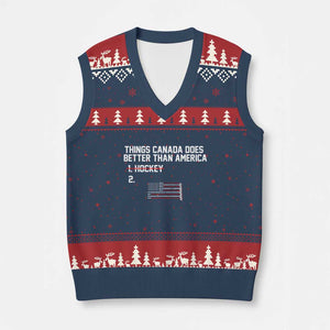 Things Canada Does Better Than America Hockey Joke V-Neck Knit Sweater Vest Funny USA Ice Hockey Rivalry Patriotic TS02 Navy Red Print Your Wear
