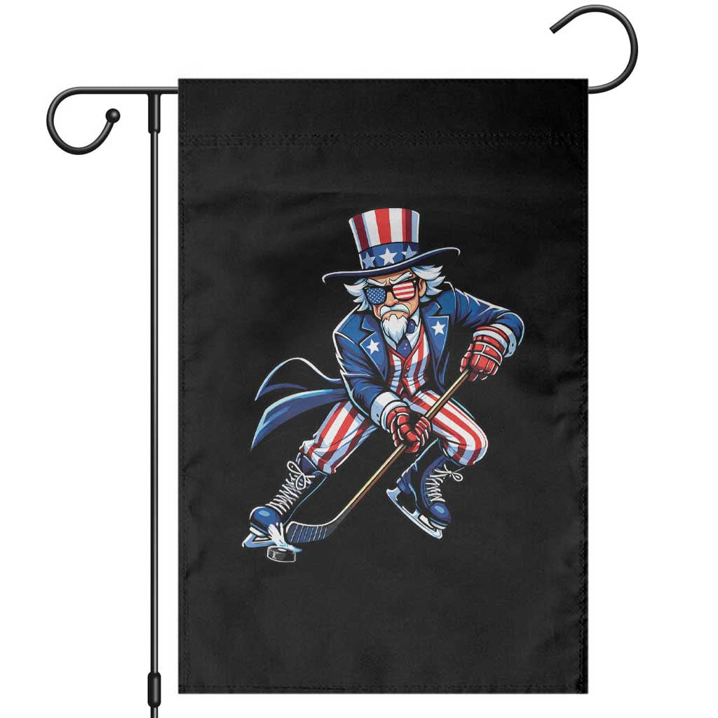 Uncle Sam Playing Hockey Patriotic Graphic Garden Flag Funny USA Ice Hockey American Pride TS02 Black Print Your Wear