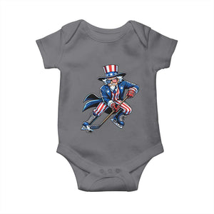 Uncle Sam Playing Hockey Patriotic Graphic Baby Onesie Funny USA Ice Hockey American Pride TS02 Charcoal Print Your Wear