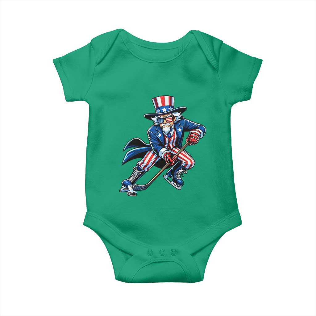 Uncle Sam Playing Hockey Patriotic Graphic Baby Onesie Funny USA Ice Hockey American Pride TS02 Irish Green Print Your Wear