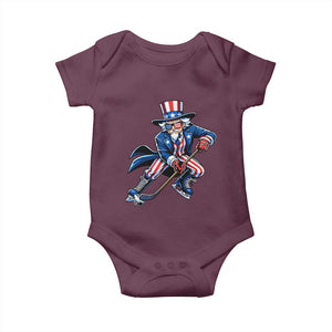 Uncle Sam Playing Hockey Patriotic Graphic Baby Onesie Funny USA Ice Hockey American Pride TS02 Maroon Print Your Wear