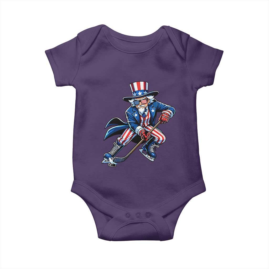 Uncle Sam Playing Hockey Patriotic Graphic Baby Onesie Funny USA Ice Hockey American Pride TS02 Purple Print Your Wear