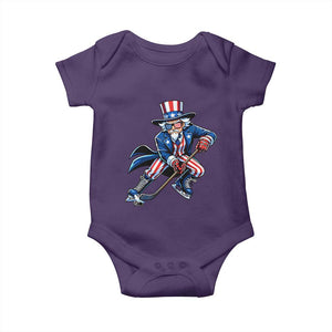 Uncle Sam Playing Hockey Patriotic Graphic Baby Onesie Funny USA Ice Hockey American Pride TS02 Purple Print Your Wear