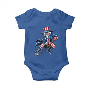 Uncle Sam Playing Hockey Patriotic Graphic Baby Onesie Funny USA Ice Hockey American Pride TS02 Royal Blue Print Your Wear